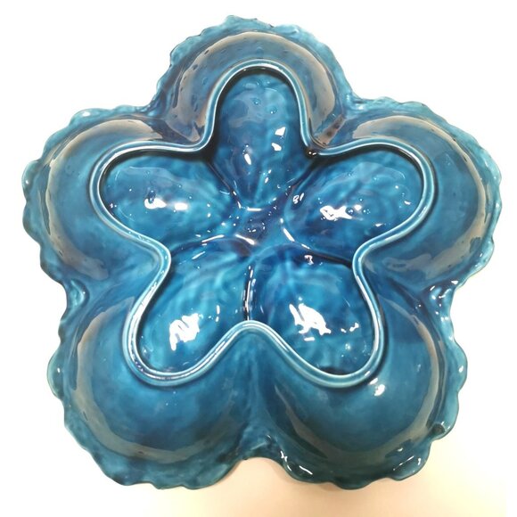 Serving DIsh Vintage Inarco Japan Mood Indigo FIve Section Cabbage Leaf - Picture 4 of 10